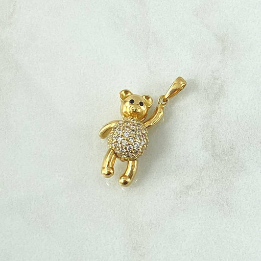 Pendant Bear Hand Up 4.35gr / 2.6cm-Articulated White Zircons Smooth 18K Yellow Gold