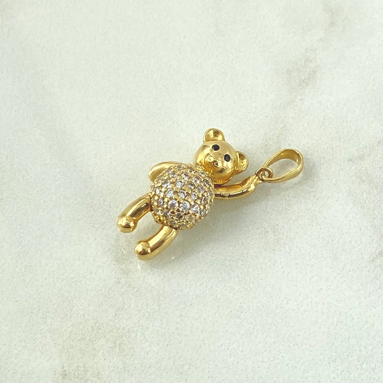 Pendant Bear Hand Up 4.35gr / 2.6cm-Articulated White Zircons Smooth 18K Yellow Gold