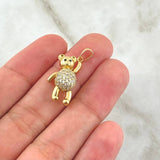 Pendant Bear Hand Up 4.35gr / 2.6cm-Articulated White Zircons Smooth 18K Yellow Gold