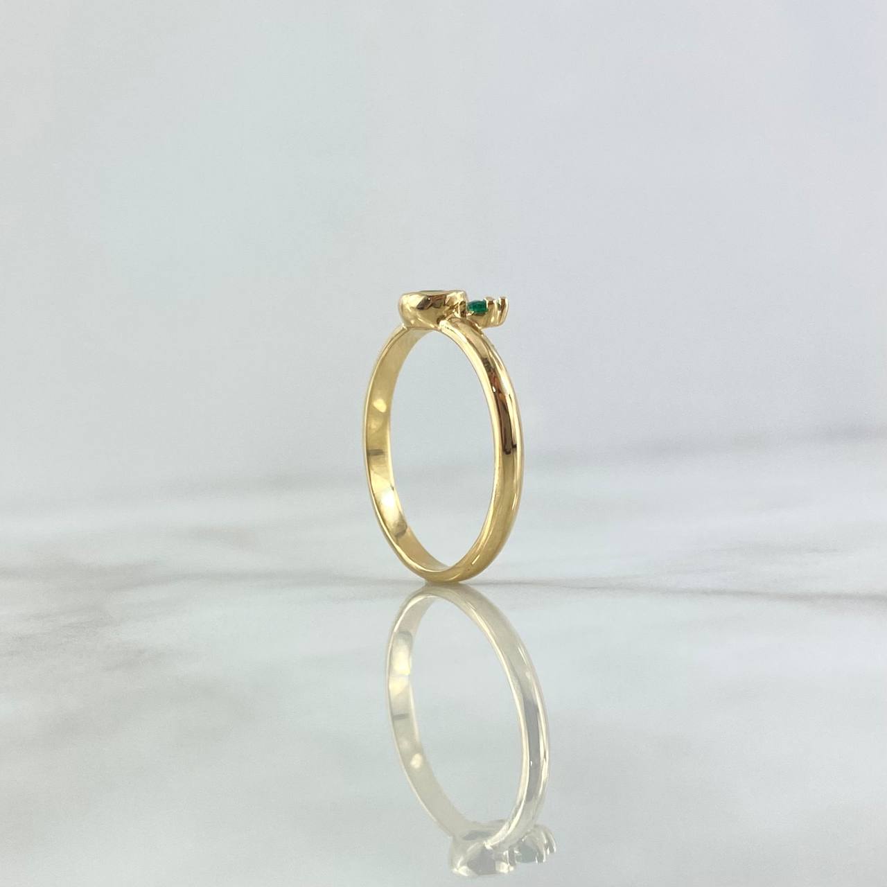 Ring Solitaire Peacock Tail 2.7gr / Size 6 1/2 / Emeralds 39pts 18K Yellow Gold (Jewel) *