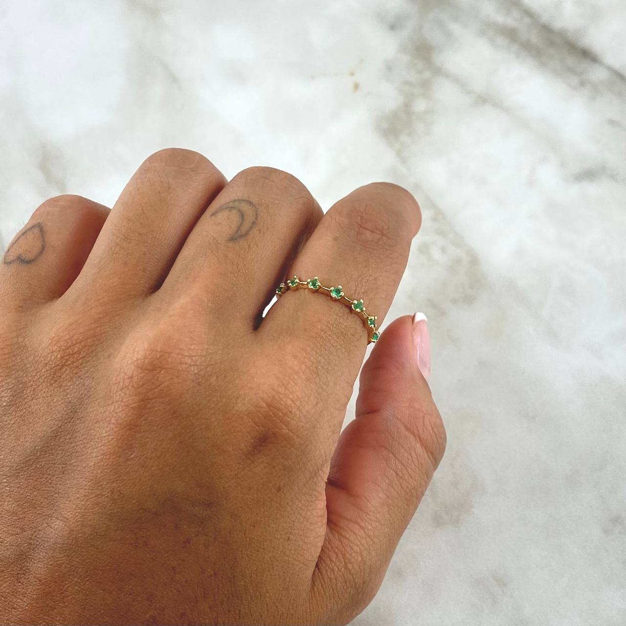 Rombic Star Ring 0.95gr / Size 6 3/4 / Emeralds 21pts 18K Yellow Gold (Jewel) *