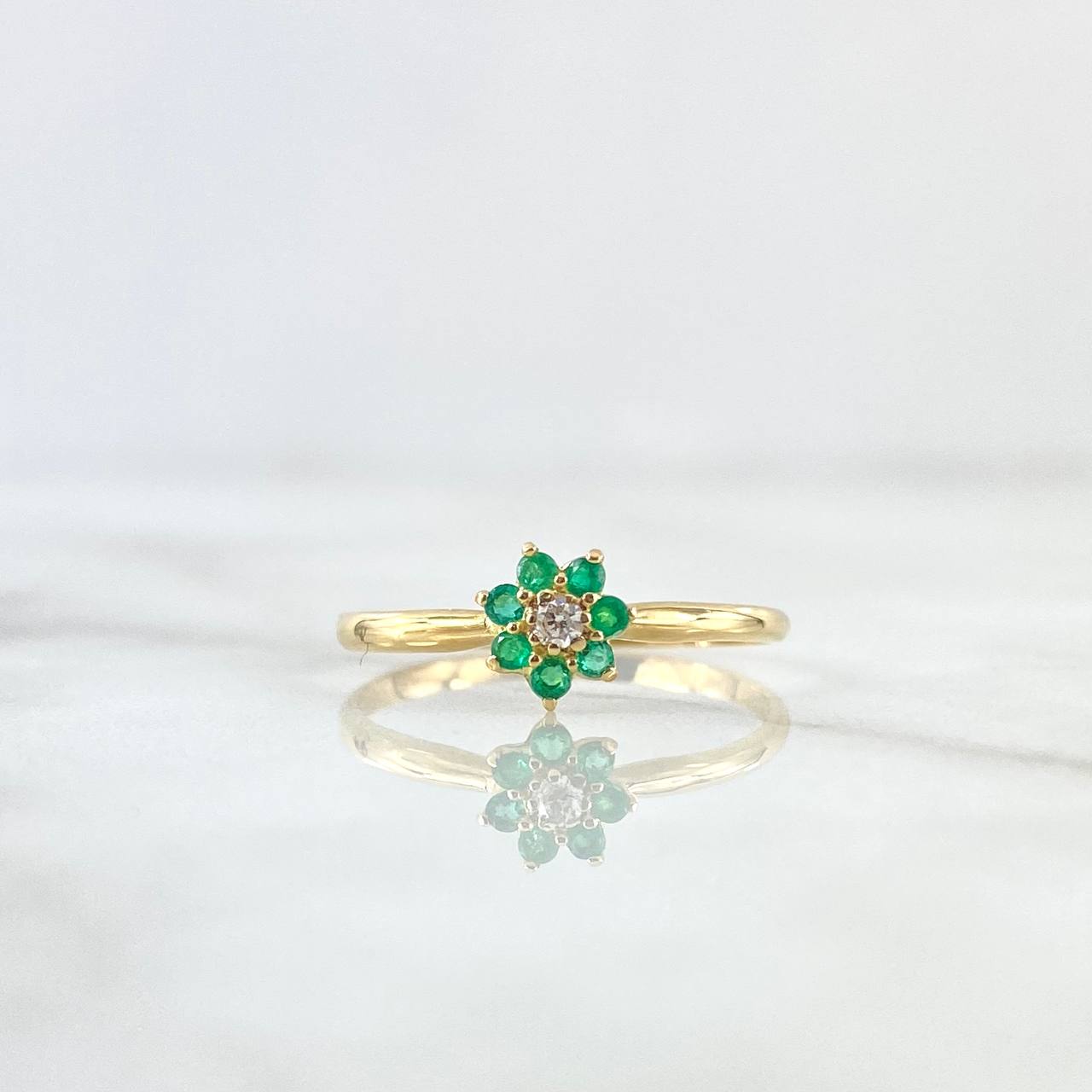 Seventh Flower Ring 1.3gr / Size 6 3/4 / Emeralds 14pts 18K Yellow Gold (Jewel) *