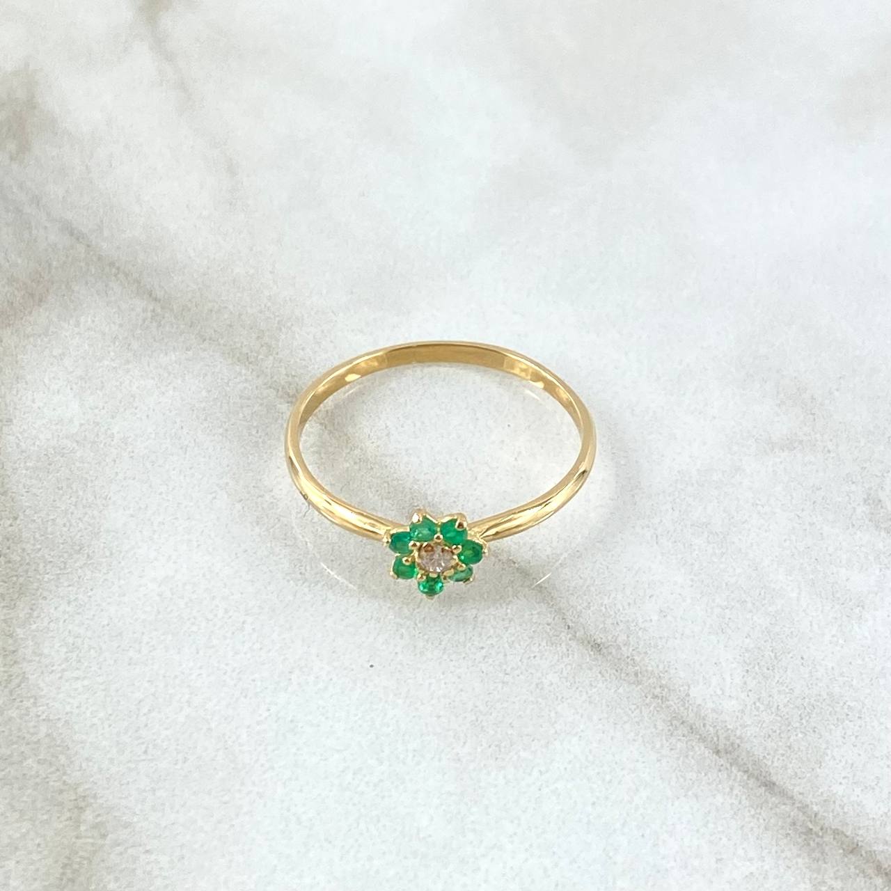 Seventh Flower Ring 1.3gr / Size 6 3/4 / Emeralds 14pts 18K Yellow Gold (Jewel) *