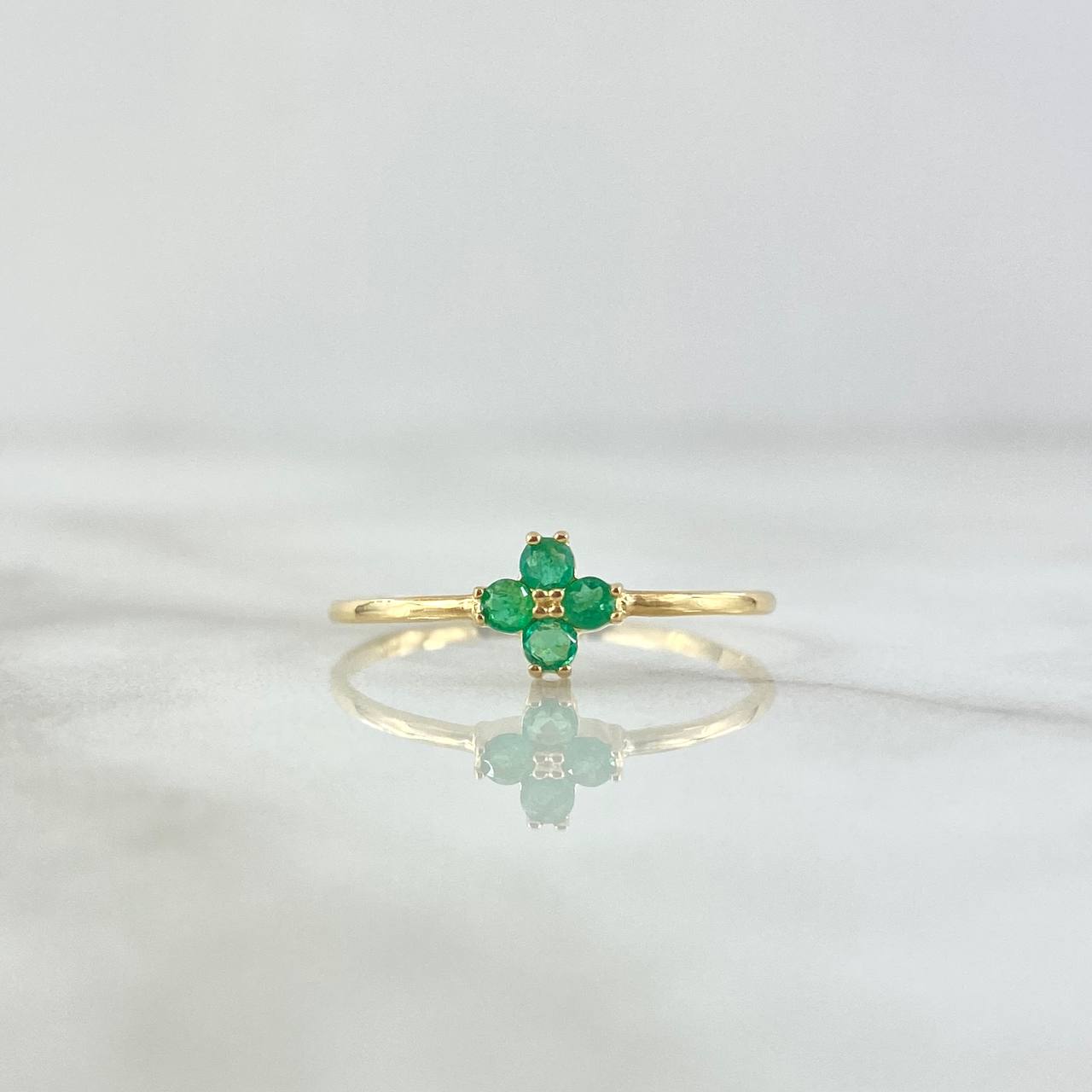 Floral Ring 0.9gr / Size 7 1/4 / Emeralds 13pts 18K Yellow Gold (Jewel) *