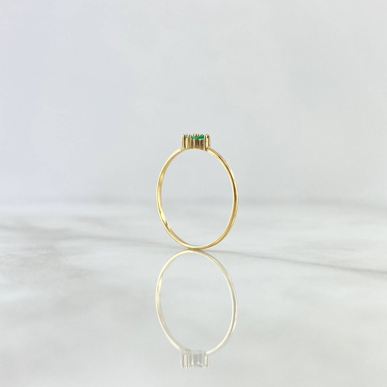 Floral Ring 0.9gr / Size 7 1/4 / Emeralds 13pts 18K Yellow Gold (Jewel) *