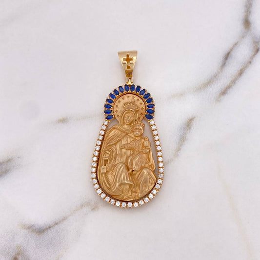 Dije Virgen Del Carmen 18.45gr / 5.5cm / Circones Blancos Azules Oro Amarillo 18K #