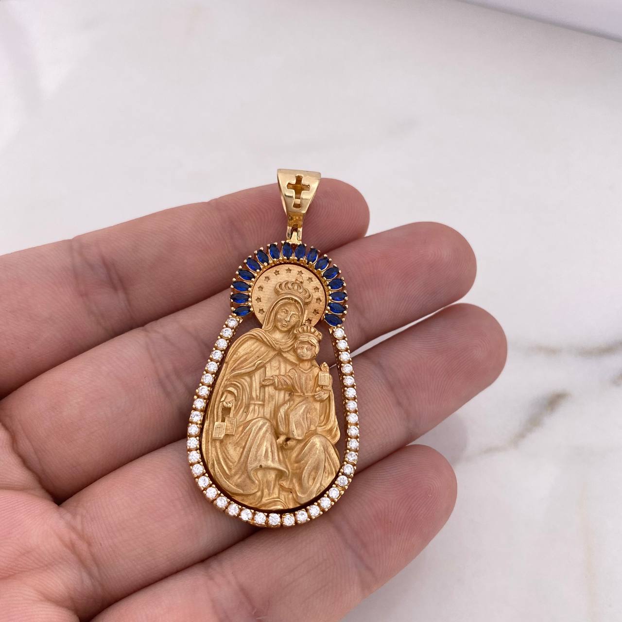 Dije Virgen Del Carmen 18.45gr / 5.5cm / Circones Blancos Azules Oro Amarillo 18K #