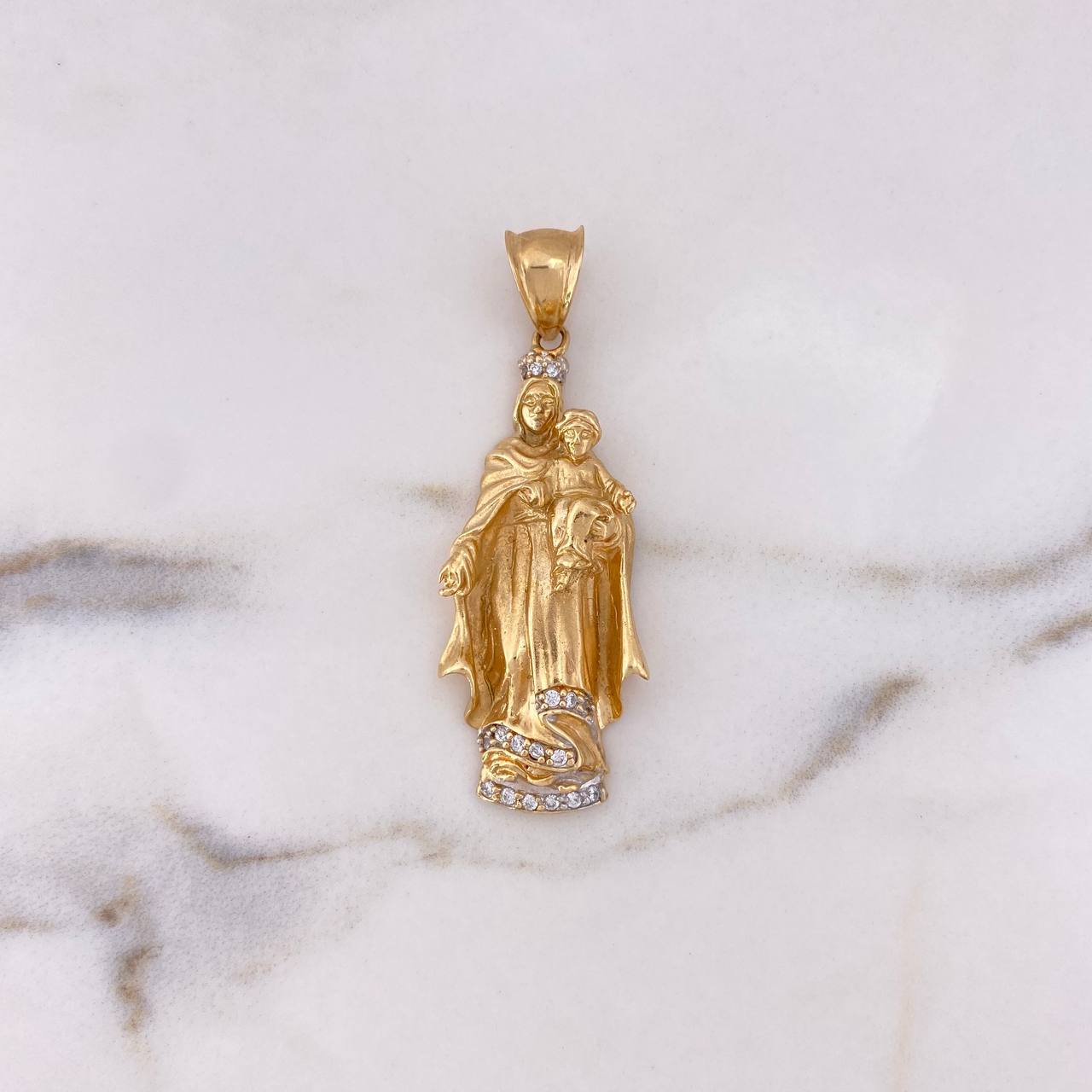 Pendant Virgen Del Carmen 10.65gr / 5.3cm / White Zirconia Two-tone Yellow and White Gold 18K #