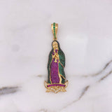 Dije Virgen Guadalupe 13.5gr / 6.4cm / Circones Verdes-Fucsias-Blanco Oro Amarillo 18K #