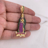 Dije Virgen Guadalupe 13.5gr / 6.4cm / Circones Verdes-Fucsias-Blanco Oro Amarillo 18K #
