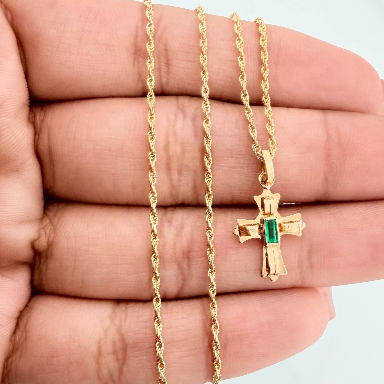Set Lazo+ Cruz Custodia Esmeralda 1.6gr / 19 3/4 in / 1.2mm Oro Amarillo 18K &