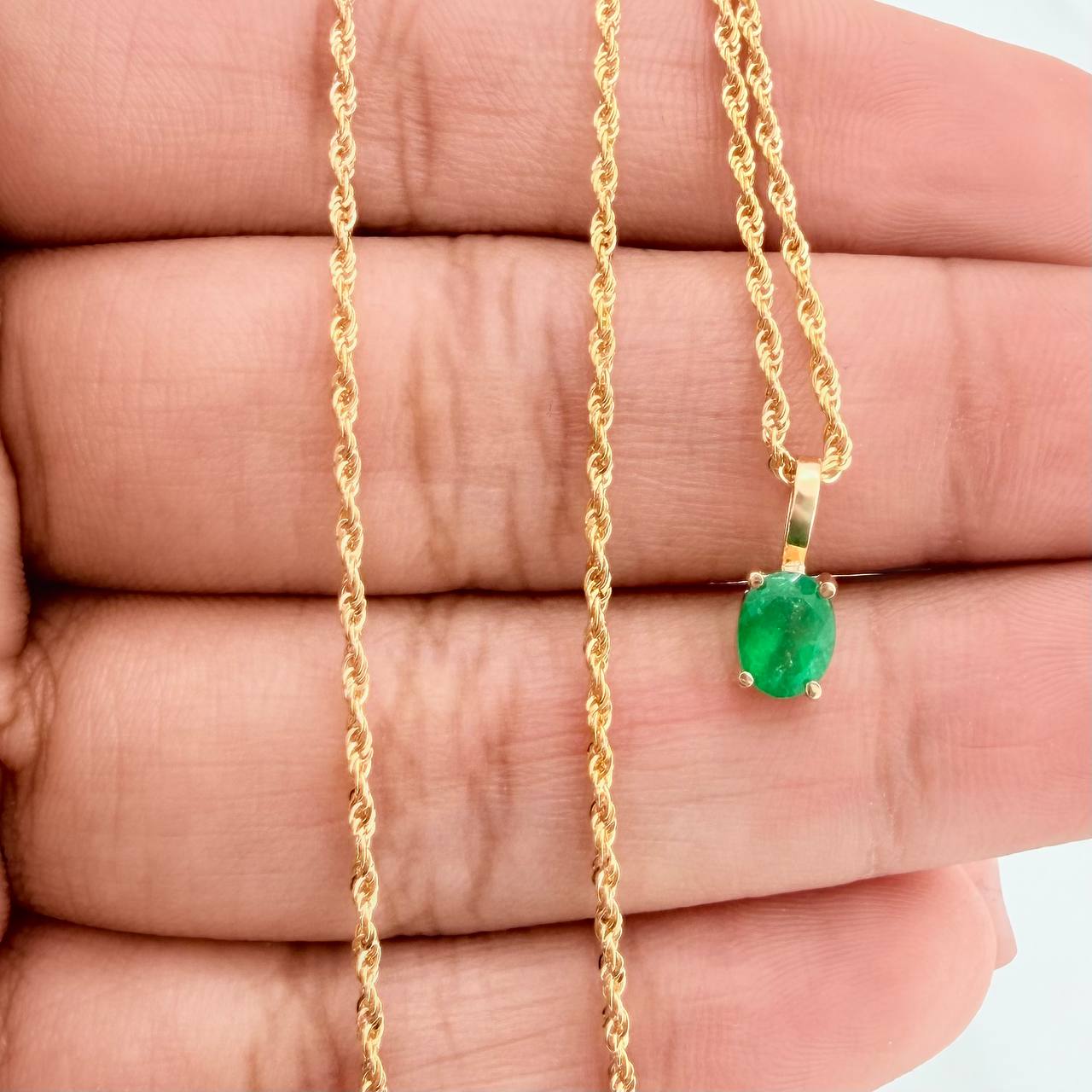 Set Bow+Oval Rough Emerald 1.3g / 19 3/4 in / 1.2mm 18K Yellow Gold &