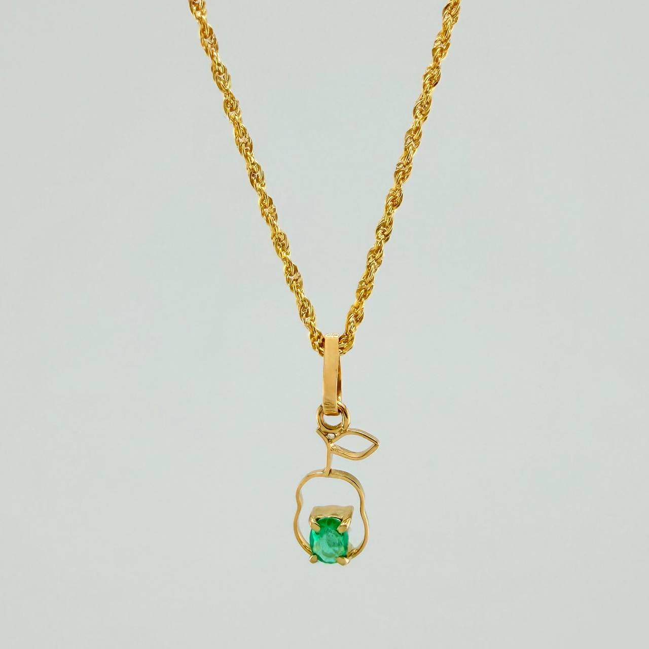 Set Bow+Pear Silhouette Rough Emerald 1.3g / 20 in / 1.2mm 18K Yellow Gold &