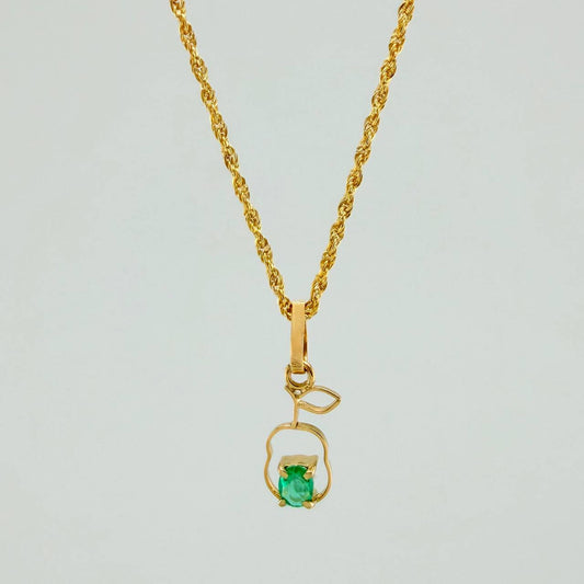 Set Lazo+ Silueta Pera Esmeralda 1.3gr / 20 in / 1.2mm Oro Amarillo 18K &