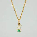 Set Bow+Pear Silhouette Rough Emerald 1.3g / 20 in / 1.2mm 18K Yellow Gold &