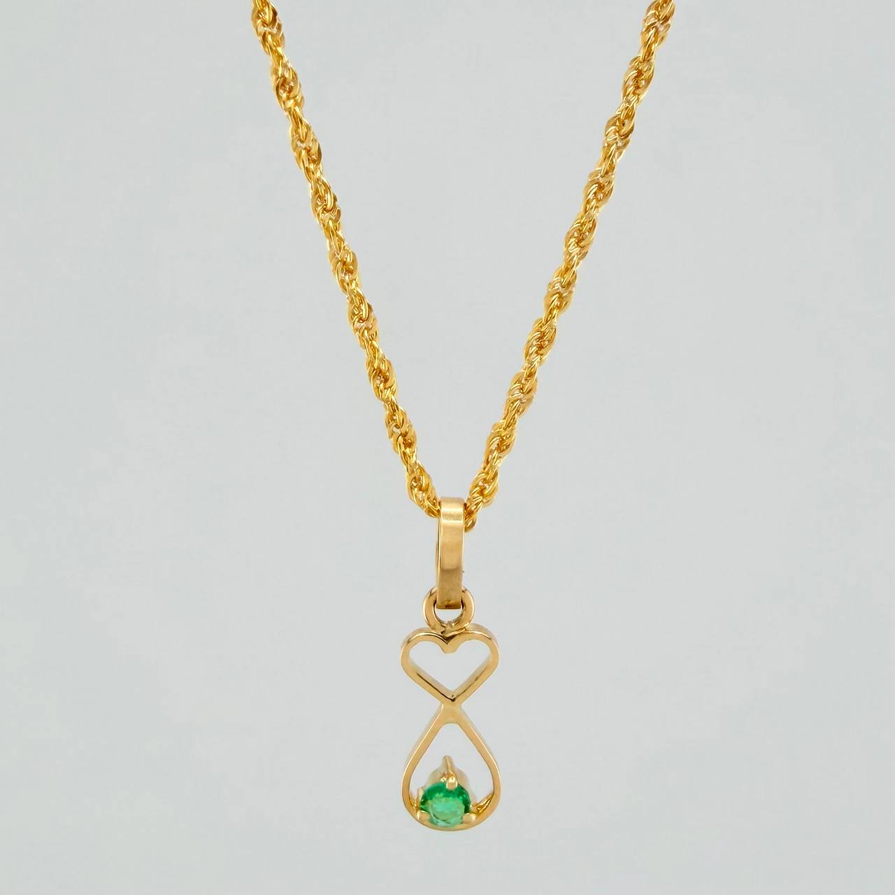 Set Bow+Fish Silhouette Rough Emerald 1.25g / 19 3/4 in / 1.2mm 18K Yellow Gold &