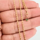 Set Bow+Fish Silhouette Rough Emerald 1.25g / 19 3/4 in / 1.2mm 18K Yellow Gold &