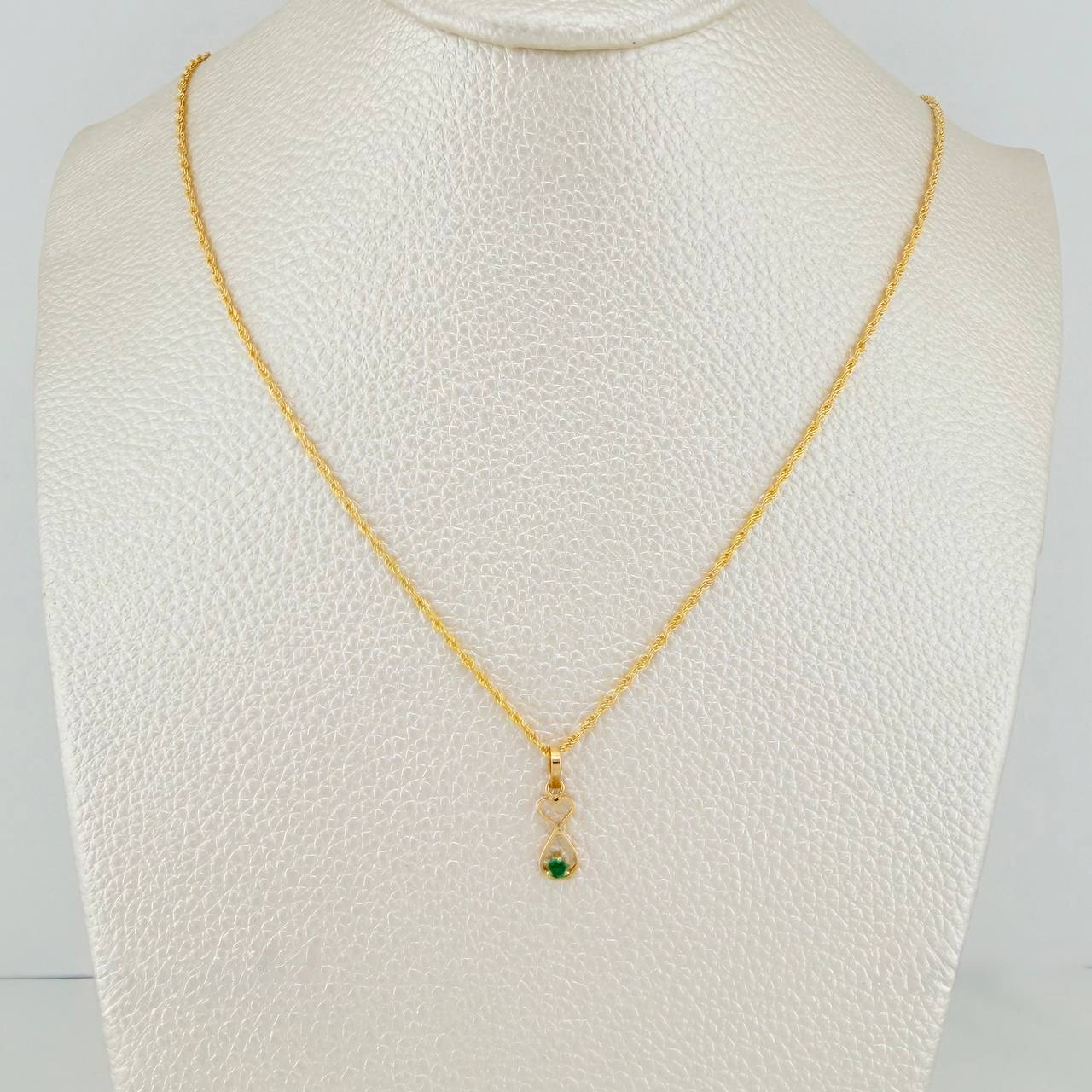 Set Bow+Fish Silhouette Rough Emerald 1.25g / 19 3/4 in / 1.2mm 18K Yellow Gold &