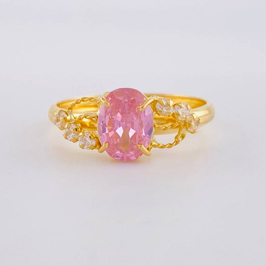 Anillo Solitario Rosa Real 1.85 g / T9 1/4 Oro Amarillo 18K