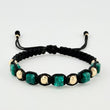 Black Woven Bracelet Rough Emerald Cubic 5Und Beads 8Und 18K Yellow Gold