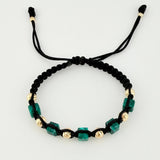Black Woven Bracelet Rough Emerald Cubic 5Und Beads 8Und 18K Yellow Gold