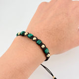 Black Woven Bracelet Rough Emerald Cubic 5Und Beads 8Und 18K Yellow Gold