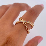 Ring Drawer Line 3.25gr / T7 1/4 / Pink Purple Blue Zircons 18K Yellow Gold &