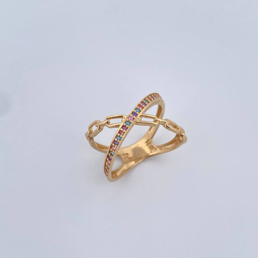 Ring Drawer Line 3.25gr / T7 1/4 / Pink Purple Blue Zircons 18K Yellow Gold &