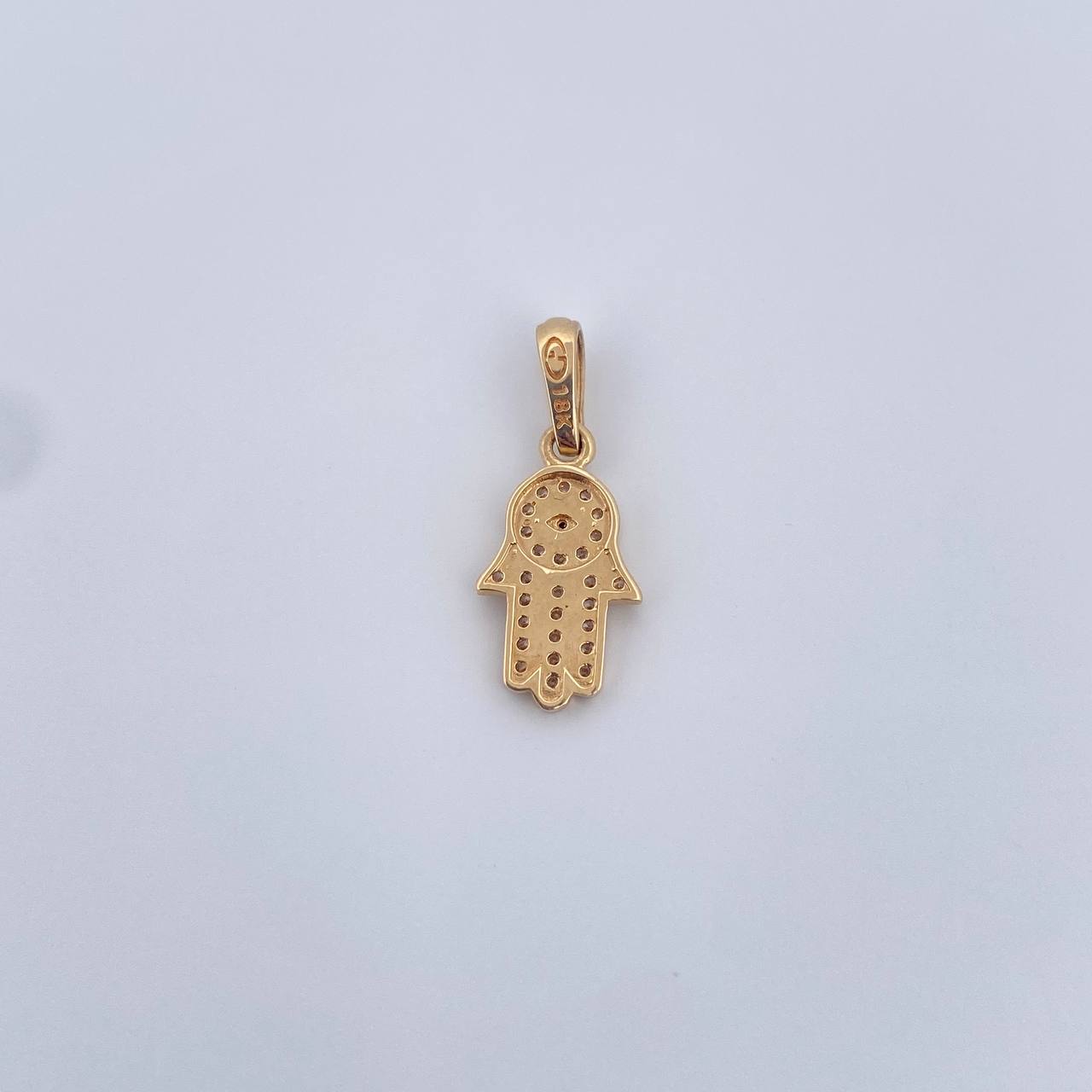 Pendant Hamsa Hand 1.25gr / 2.1cm / Black and White Zircons 18K Yellow Gold &