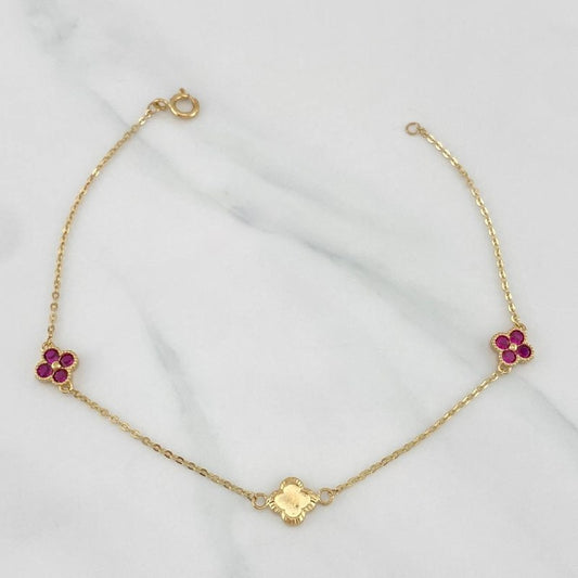 Tobillera Trebol Aro Seguido 3.75 g / 10 in / 1.2 mm Oro Amarillo 18K