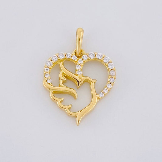 Pendant Heart Silhouette Dove 1g / 3/4 in 18K Yellow Gold