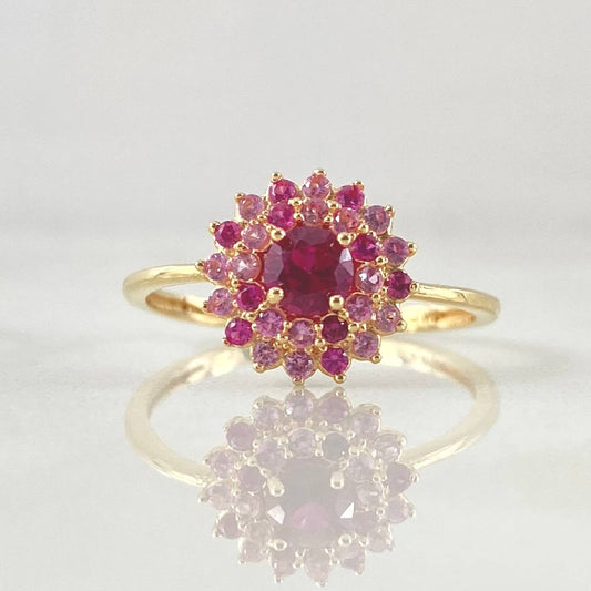 Anillo Solitario Flor Tupida 2.2gr / T6 1/2 / Oro 18K *