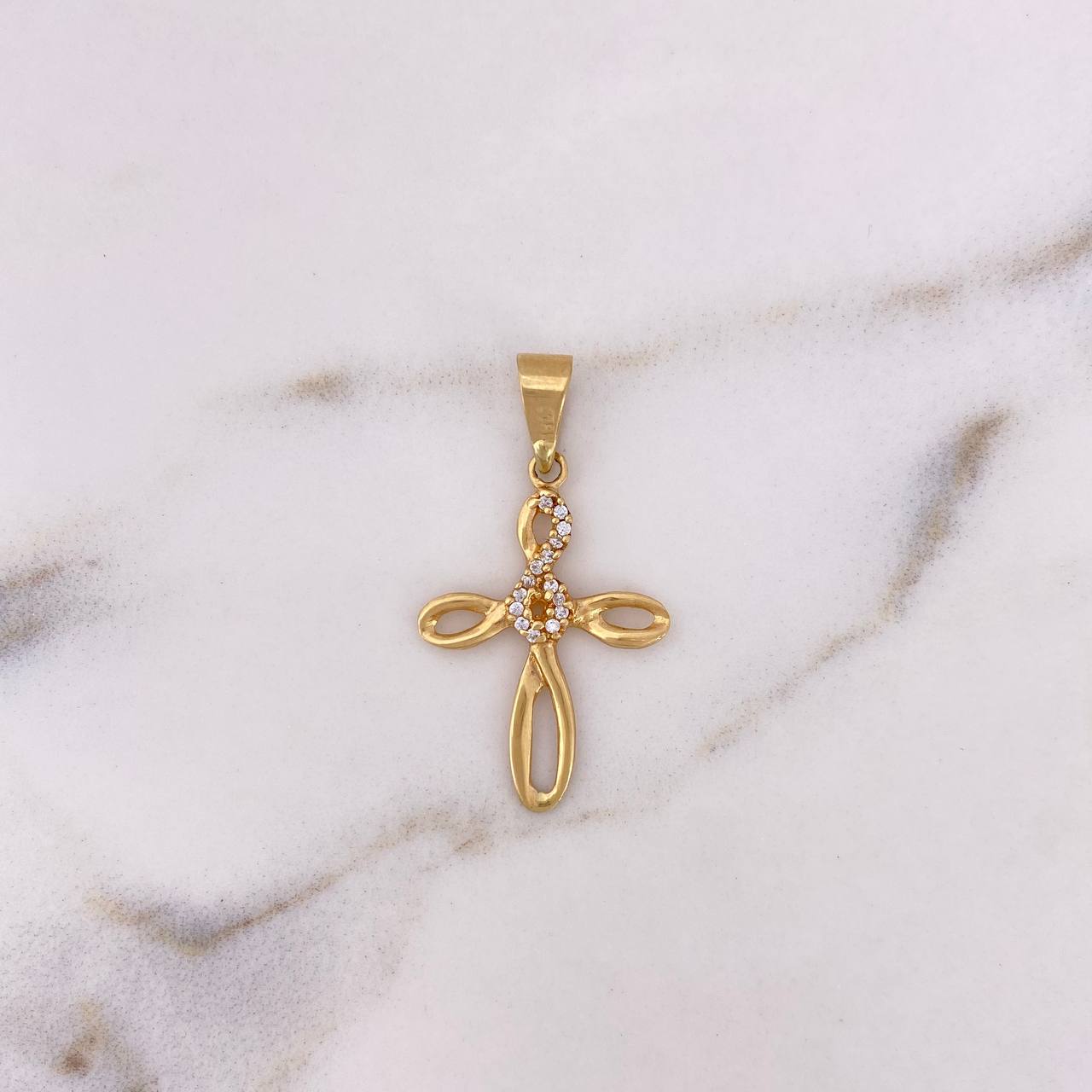 Pendant Infinity Cross 1.35gr / 3.1cm / White Zirconia Two-tone 18K Yellow and White Gold #