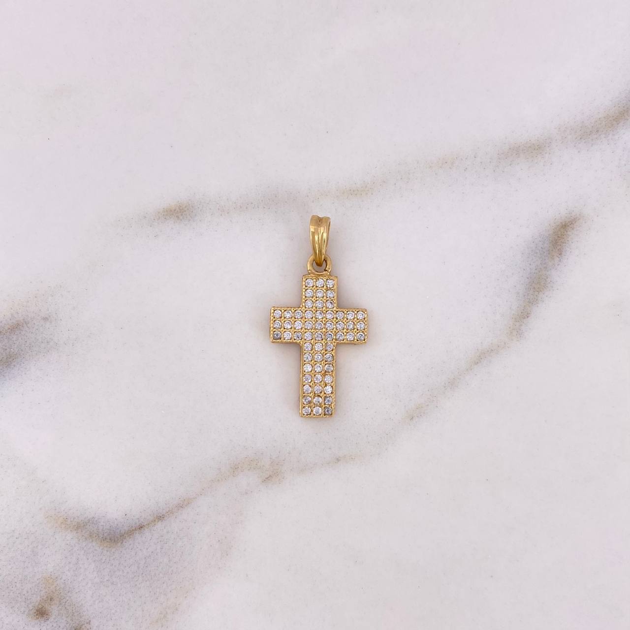 Pendant Thick Cross 1.55gr / 2.3cm / White Zircons 18K Yellow Gold #