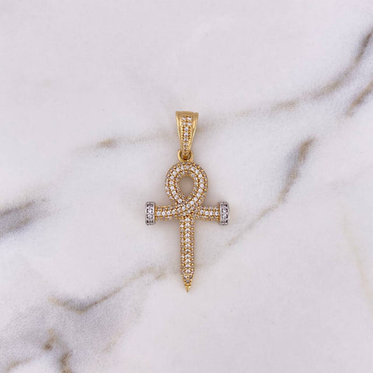 Pendant Nail 4.3gr / 4.2cm / White Zircons Two-tone Yellow White 18K #