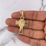 Pendant Cross Face of Christ 6.65gr / 4.3cm / Black Zircons 18K Yellow Gold #