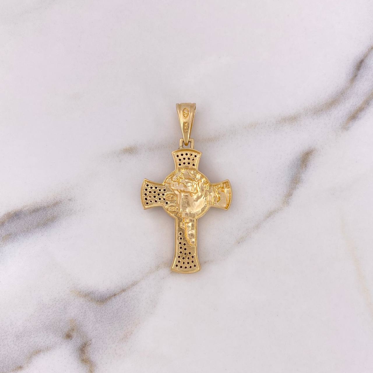 Pendant Cross Face of Christ 6.65gr / 4.3cm / Black Zircons 18K Yellow Gold #