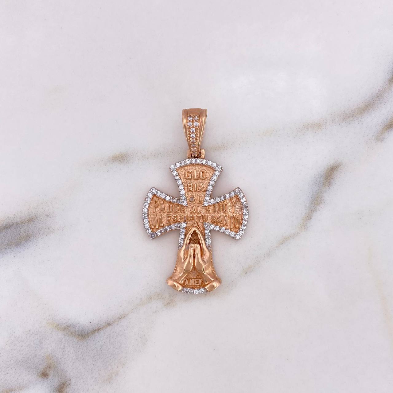 Pendant Cross Glory to the Father 6.9gr / 4cm / White Zircons 18K Rose Gold #