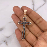Pendant Cross 10.2gr / 5.8cm / Black Zircons Two White and Rose Gold 18K #