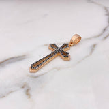 Pendant Cross 10.2gr / 5.8cm / Black Zircons Two White and Rose Gold 18K #