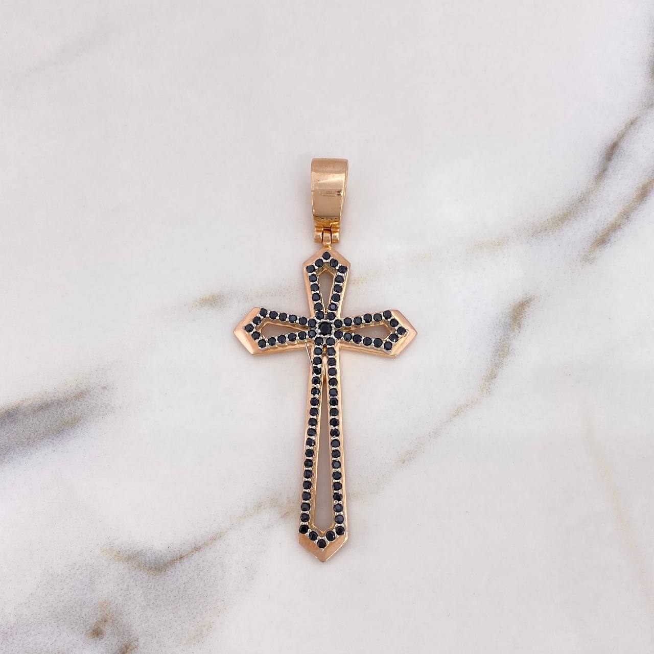 Pendant Cross 10.2gr / 5.8cm / Black Zircons Two White and Rose Gold 18K #