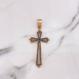 Pendant Cross 10.2gr / 5.8cm / Black Zircons Two White and Rose Gold 18K #