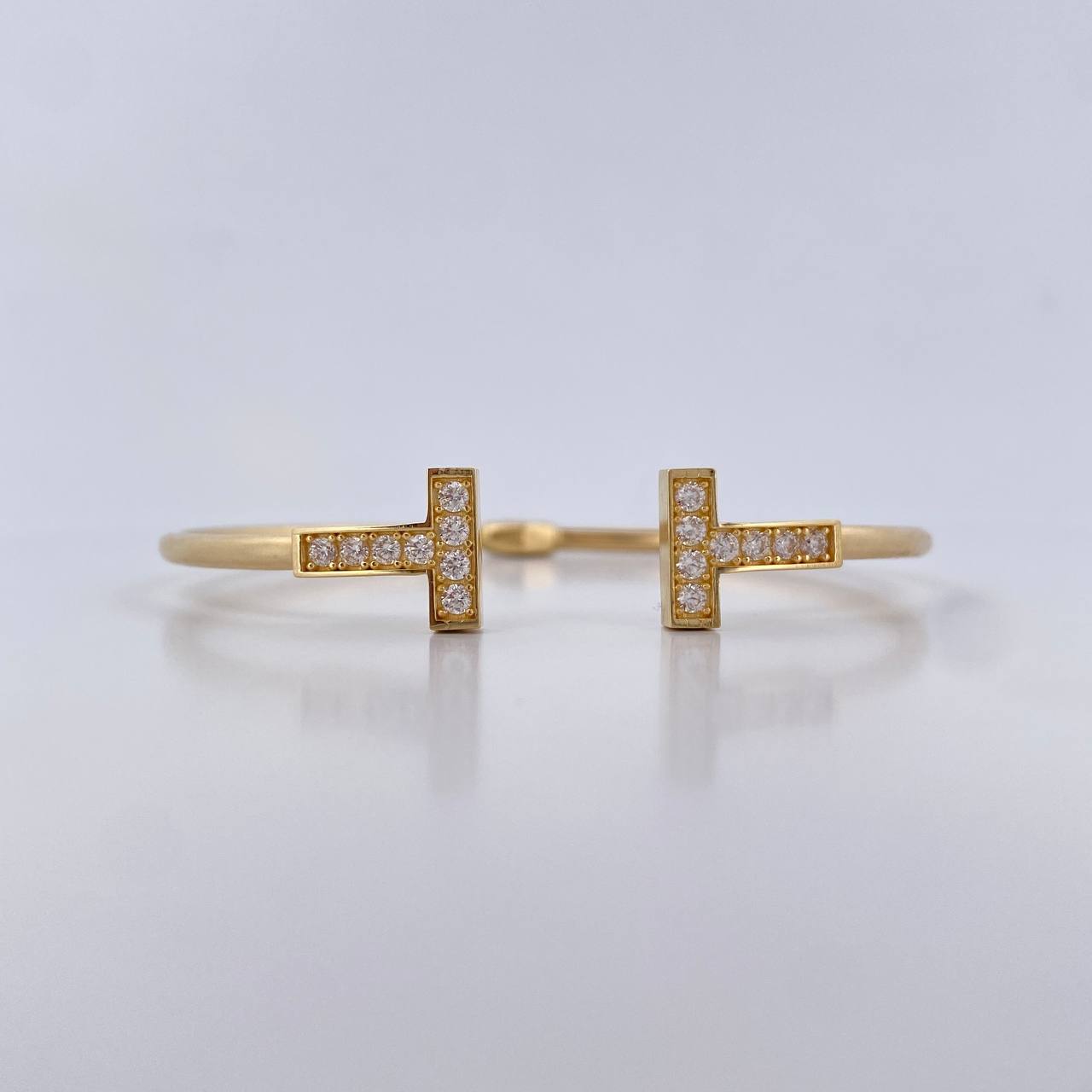 Bracelet Ring T 7.15gr / 17.7cm / 2.5mm White Zirconia Yellow Gold +4 18K &