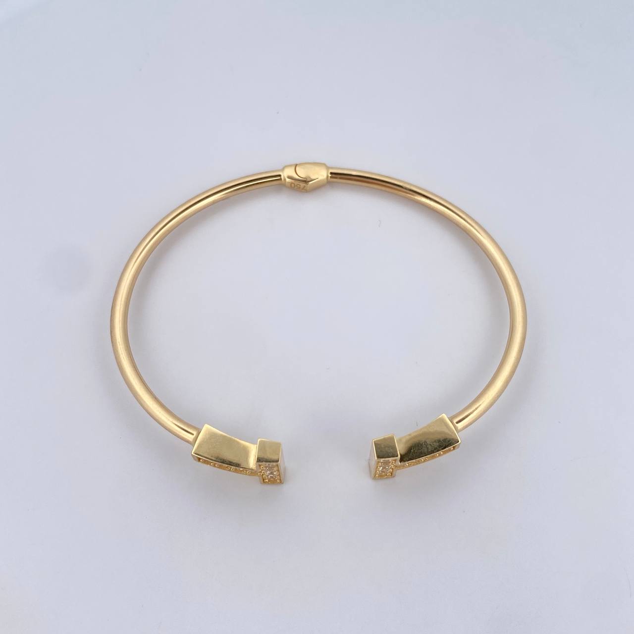Bracelet Ring T 7.15gr / 17.7cm / 2.5mm White Zirconia Yellow Gold +4 18K &