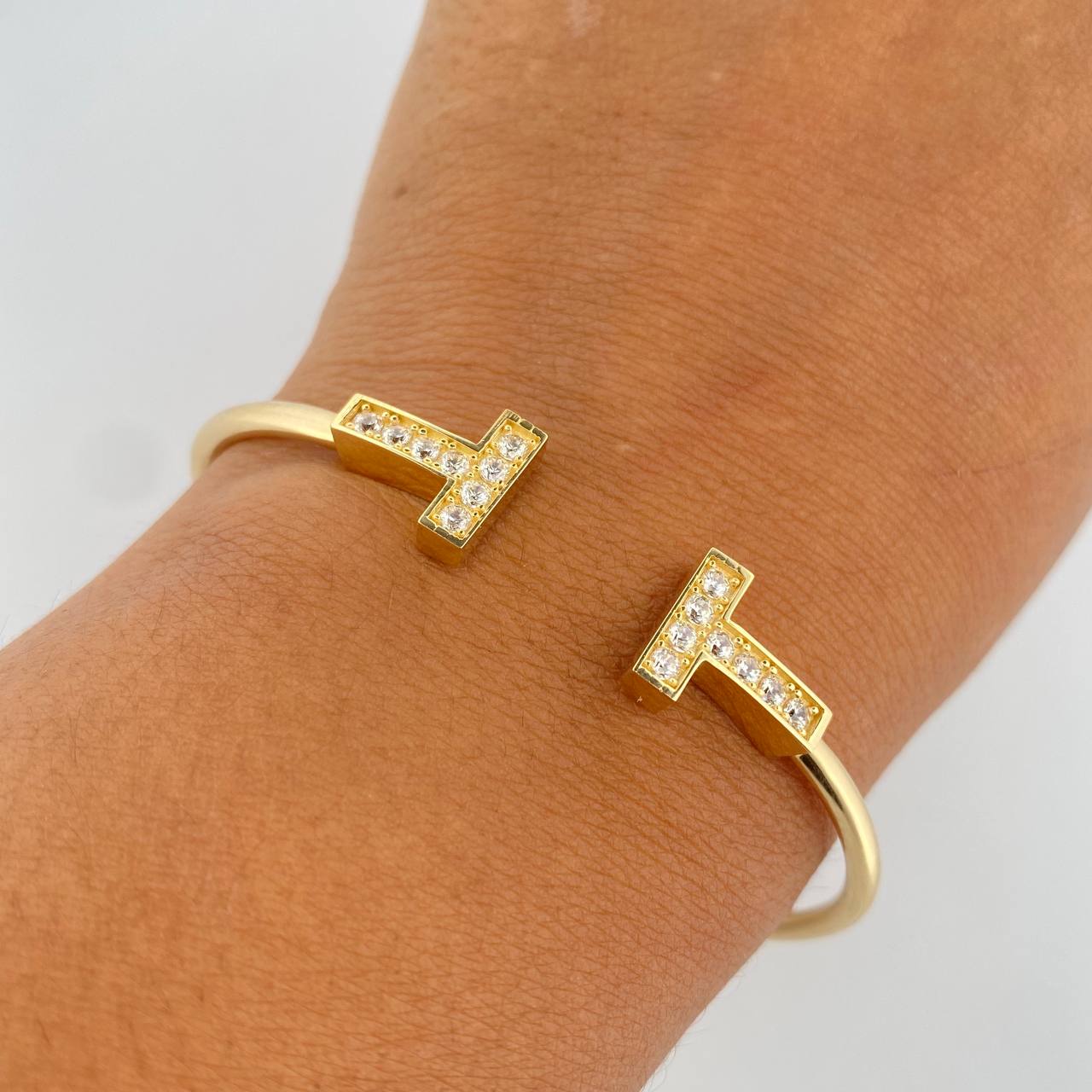 Bracelet Ring T 7.15gr / 17.7cm / 2.5mm White Zirconia Yellow Gold +4 18K &