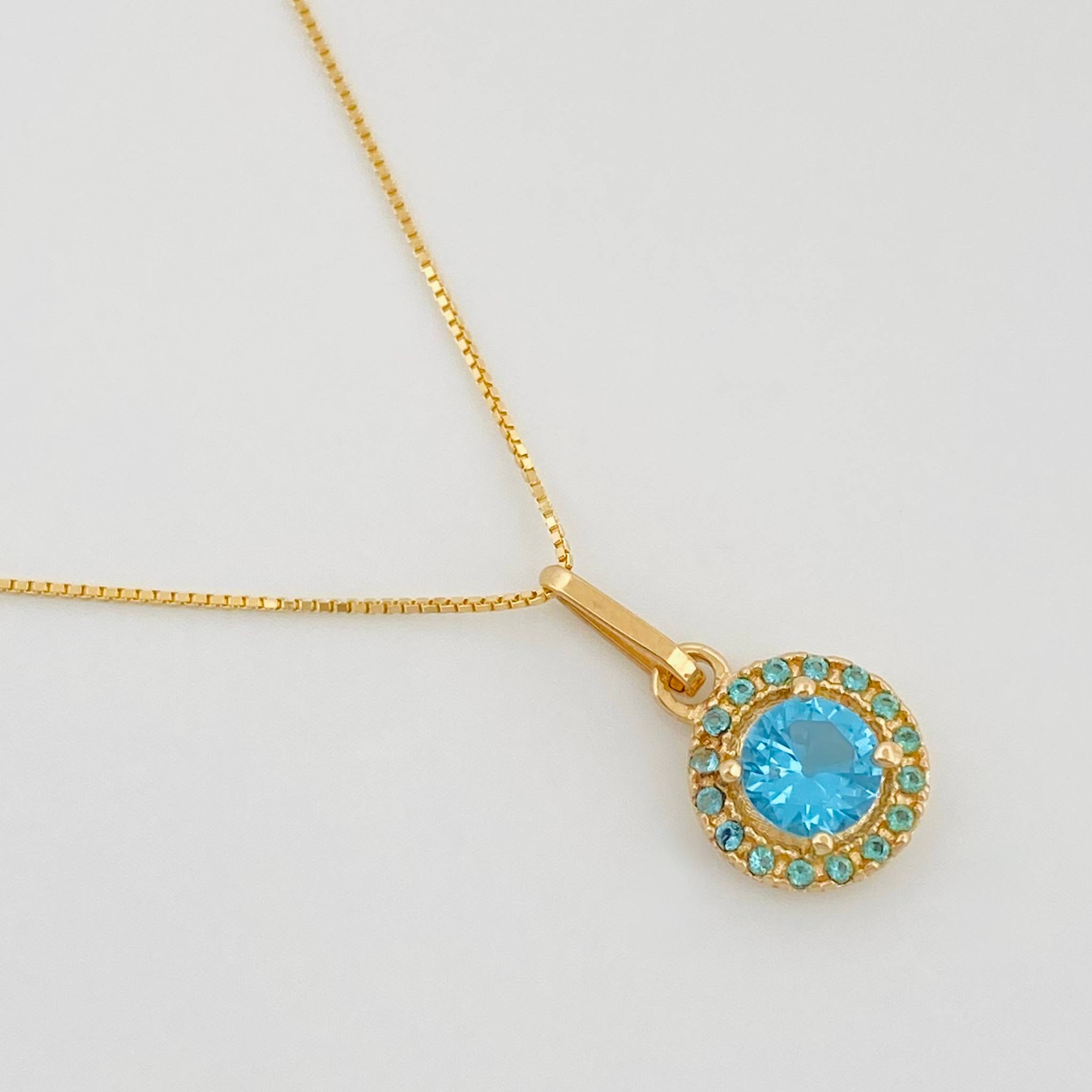 Set Venetian Chain + Halo Pendant / 2.2g / 18 in Yellow Gold 18K