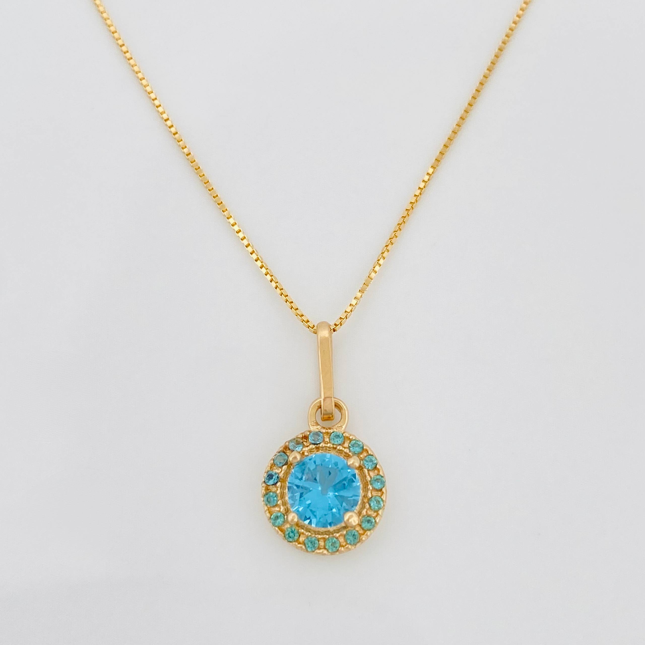 Set Venetian Chain + Halo Pendant / 2.2g / 18 in Yellow Gold 18K