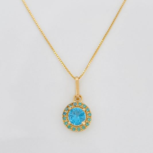 Set Venetian Chain + Halo Pendant / 2.2g / 18 in Yellow Gold 18K