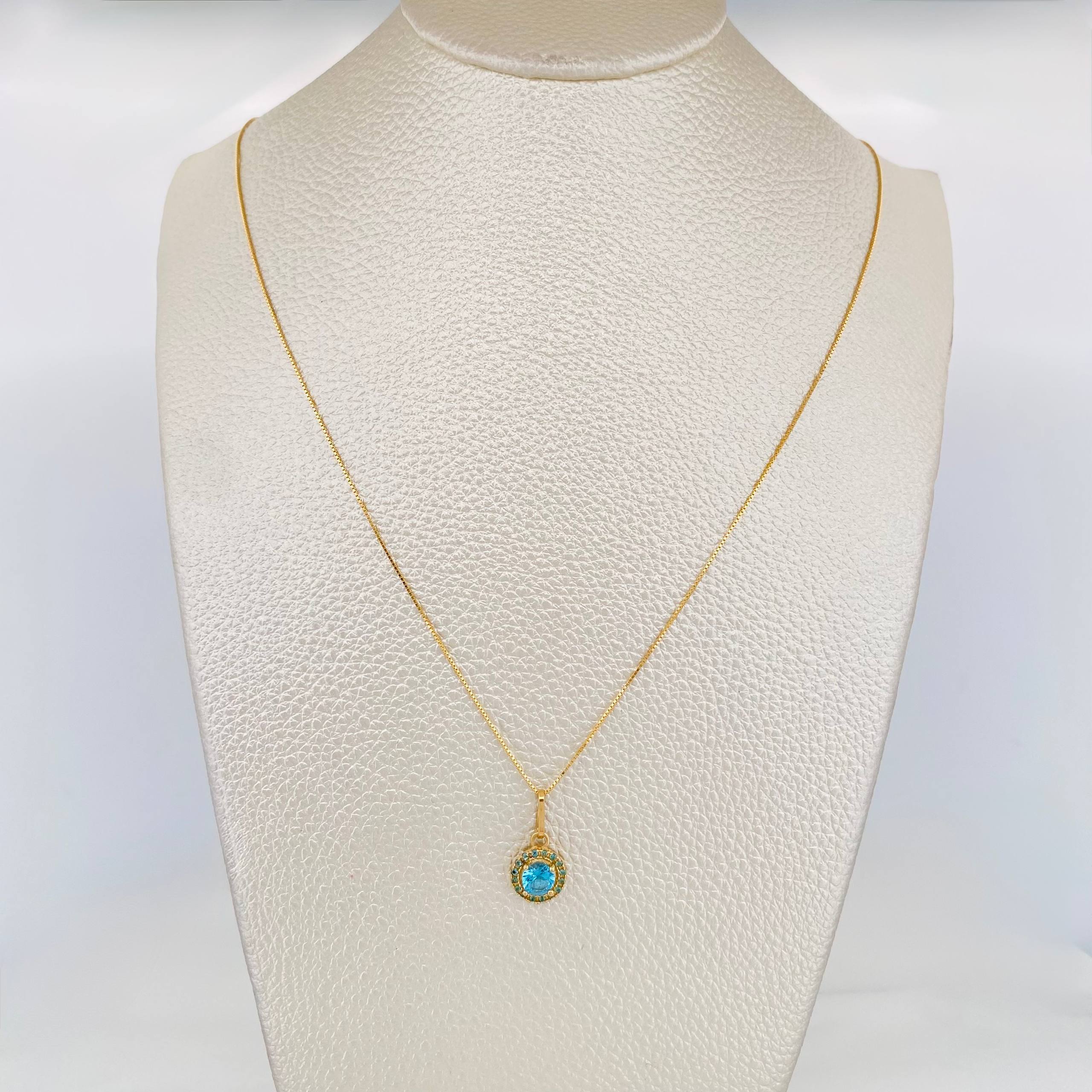 Set Venetian Chain + Halo Pendant / 2.2g / 18 in Yellow Gold 18K