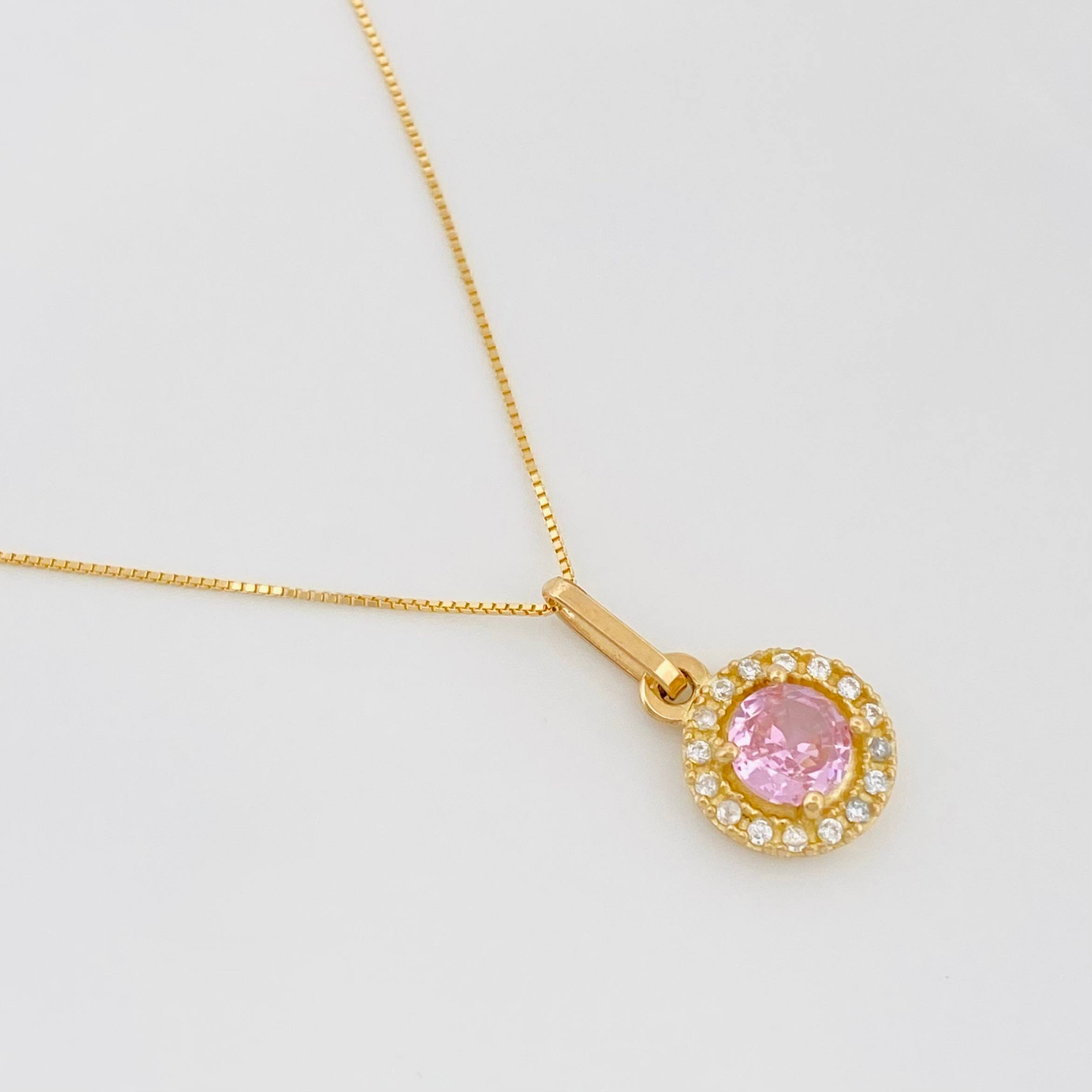 Set Venetian Chain + Halo Pendant / 2.15g / 18 in Yellow Gold 18K